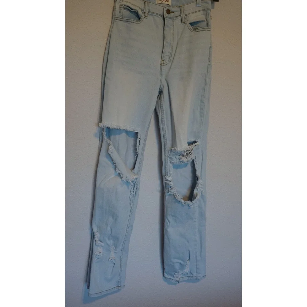 Vibrant M.i.U Light Wash Distressed High Rise Straight Leg Jeans EP1916 Size 5